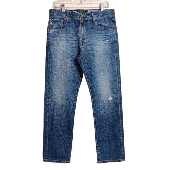 AG Adriano Goldschmied Turner Loose Crop Jeans Mens 32 Medium Wash Distressed